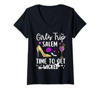 Mujer Girls Trip Salem Time to Get Wicked Halloween Group Matching Camiseta Cuello V