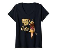Mujer Girls Trip with a Guitar Funny Road Trip Musician Vacation Camiseta Cuello V