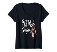 Mujer Girls Trip with a Guitar Funny Road Trip Musician Vacation Camiseta Cuello V