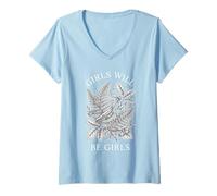 Mujer Girls Will Be Girls Rezando Mantis Botanical Cottagecore Camiseta Cuello V