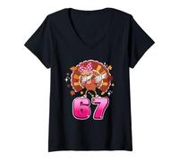 Mujer Girls Womens Thanksgiving 67 Six Seven Meme Pink Bow Turkey Camiseta Cuello V