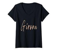 Mujer Girona España Diseño Vintage Elegante Camiseta Cuello V