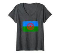 Mujer Gitanos Calé Bandera Romaní Bandera Gitana Camiseta Cuello V, Jaspeado Oscuro, XL