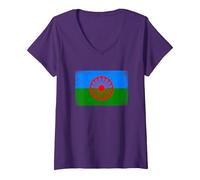 Mujer Gitanos Calé Bandera Romaní Bandera Gitana Camiseta Cuello V, Morado, XL