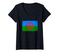 Mujer Gitanos Calé Bandera Romaní Bandera Gitana Camiseta Cuello V, Negro, XXL