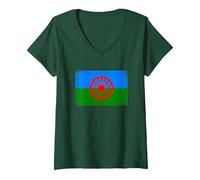 Mujer Gitanos Calé Bandera Romaní Bandera Gitana Camiseta Cuello V, Verde Bosque, XL