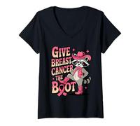 Mujer Give Breast Cancer The Boot Awareness Feral Ribbon Camiseta Cuello V