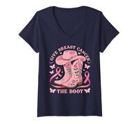 Mujer Give Breast Cancer The Boot Cowgirl Cancer Awareness Ribbon Camiseta Cuello V