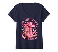 Mujer Give Breast Cancer The Boot Cowgirl Cancer Awareness Ribbon Camiseta Cuello V
