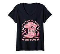 Mujer Give Breast Cancer The Boot Cowgirl Cancer Awareness Ribbon Camiseta Cuello V