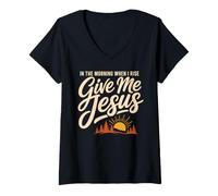 Mujer Give Jesus In The Morning Christian Faith Camiseta Cuello V