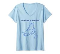 Mujer Give Me A Minute Funny Cat Coffee Feline Humor Humor Kitty Camiseta Cuello V