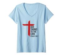 Mujer Give Thanks to The Lord Bible Verse Psalm 136:1 Christian Camiseta Cuello V