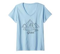 Mujer Giza Egipto Pirámides Esfinge Antiguo Faraón Egipcio Historia Camiseta Cuello V