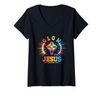 Mujer Gl0w para Jesús Deja Que Tu Luz Brille Fe Cruz Religioso Camiseta Cuello V
