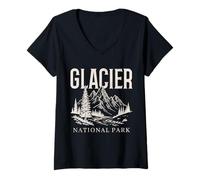 Mujer Glaciar Parque Nacional Montana Vintage PNW Naturaleza Amante Camiseta Cuello V