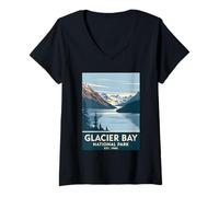 Mujer Glacier Bay National Park Vintage Camping Senderismo Hombres Mujeres Camiseta Cuello V