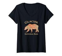 Mujer Glacier National Montana Park Bear Vintage Aerial Ver el Mapa Camiseta Cuello V