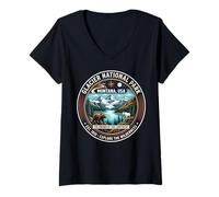 Mujer Glacier National Park Montana USA Explorar Wilderness Emblema Camiseta Cuello V