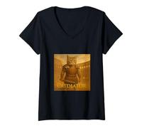 Mujer Gladiador de Gatos Épicos en la Arena Romana - Parodia Guerrero Vintage Camiseta Cuello V