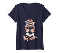 Mujer Glam Team Wellness P.E Gym OT Enfermera Experta PTA Entrenamiento Entrenador Camiseta Cuello V