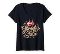 Mujer Glædelig Jul República de Dinamarca Feliz Navidad Danesa Camiseta Cuello V