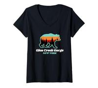 Mujer Glen Creek Gorge, Nueva York, familia, senderismo, oso de verano Camiseta Cuello V