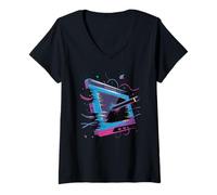 Mujer Glitch Art Tableta Gráfica Animador Diseñador Gráfico Camiseta Cuello V