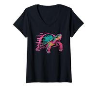 Mujer Glitch Art Tortuga Marina Tortugas Tortuga Terrestre Camiseta Cuello V