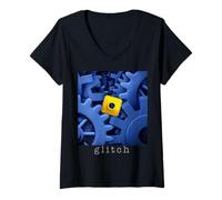 Mujer Glitch como símbolo de la tecnología corrupta Camiseta Cuello V