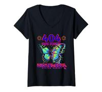 Mujer Glitch Mariposa Cyberpunk Y2K Estética Digital Naturaleza Arte Camiseta Cuello V
