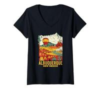 Mujer Globo de Aire Caliente del Paisaje del Desierto de Albuquerque Nuevo México Camiseta Cuello V