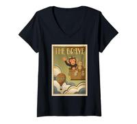 Mujer Globo de Aire Caliente Vintage Lindo Monkey Punch Baby The Brave Camiseta Cuello V
