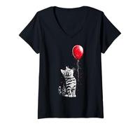 Mujer Globo de Cara con diseño de Gato Americano de Pelo Corto Camiseta Cuello V