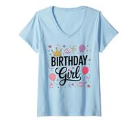 Mujer Globos de fiesta de corona de cumpleaños para niñas, niñas y mujeres Camiseta Cuello V