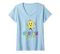 Mujer Gluten Hate Me Retro Vintage Divertido Dibujos Animados Camiseta Cuello V