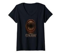 Mujer Gnaw Cuerpo Perturbador Hardcore Horror Monstruo Dientes Camiseta Cuello V
