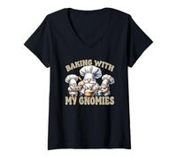 Mujer GNOME Baking with My Gnomies Funny Saying For Baker Mom Camiseta Cuello V