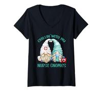 Mujer GNOME Nurse Design For Women - Chillin with My Nurse Gnomies Camiseta Cuello V