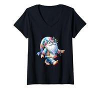Mujer GNOME Themed Graphic For Women Summer Lovers and Hippie Mom Camiseta Cuello V