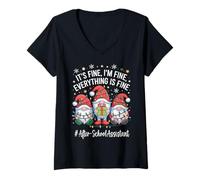 Mujer Gnomo Asistente después de la Escuela Todo está Bien Navidad Camiseta Cuello V