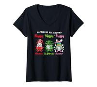 Mujer Gnomo Valentines San Patricio Pascua Felices Fiestas Camiseta Cuello V