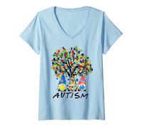 Mujer Gnomos de concienciación sobre el Autismo para Hombres, Mujeres, niños y niñas árbol Camiseta Cuello V