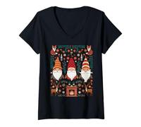 Mujer Gnomos nórdico Hygge Arte Popular Navidad escandinava Camiseta Cuello V