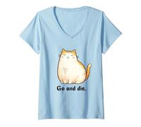 Mujer Go and Die Funny Cat Meme Evil Cat Dark Humor Hipster Camiseta Cuello V