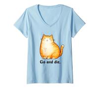 Mujer Go and Die Funny Cat Meme Evil Cat Dark Humor Hipster Camiseta Cuello V