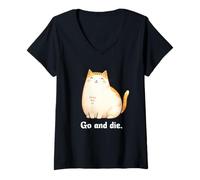 Mujer Go and Die Funny Cat Meme Evil Cat Dark Humor Hipster Camiseta Cuello V