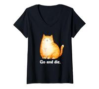 Mujer Go and Die Funny Cat Meme Evil Cat Dark Humor Hipster Camiseta Cuello V
