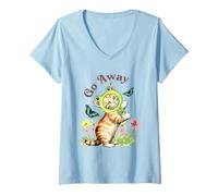 Mujer Go Away Frog Hat Cat with Butterflies Vintage Camiseta Cuello V