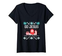 Mujer Go Jesus It's Your Birthday Ugly Christmas Sweater Christian Camiseta Cuello V